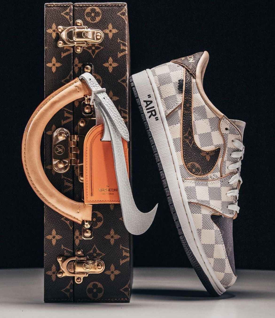Custom Air Jordan 1 Low Damier Azur Brown LV Monogram