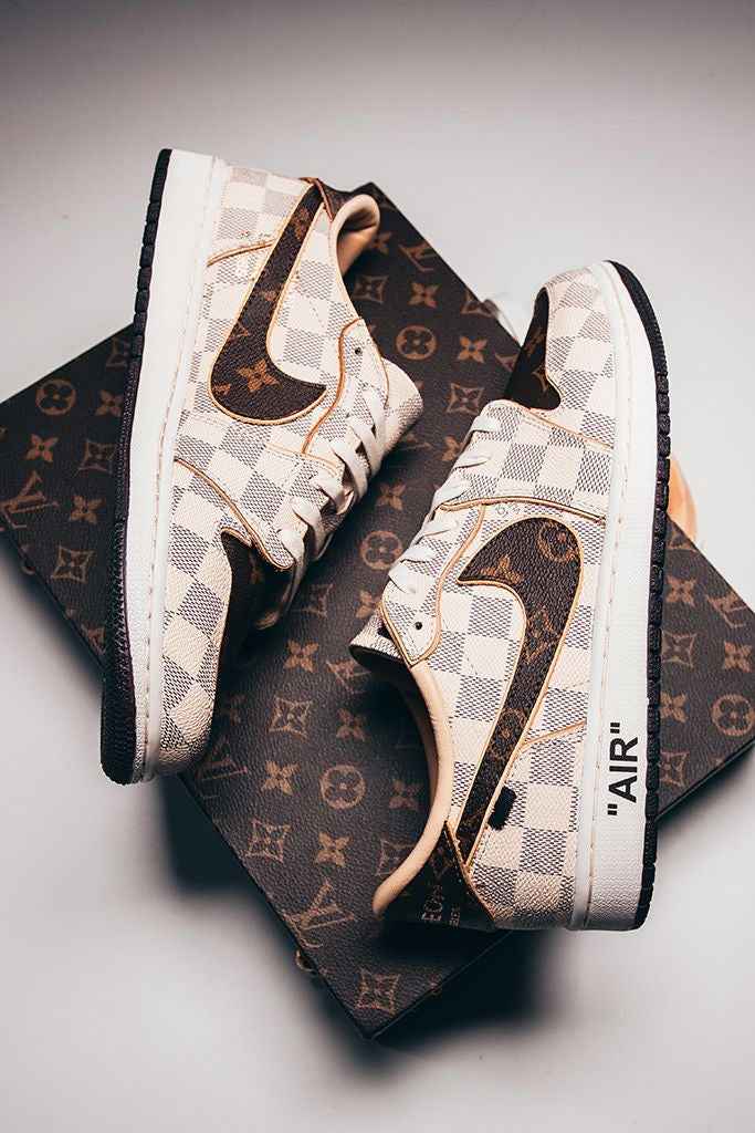 Custom Air Jordan 1 Low Damier Azur Brown LV Monogram