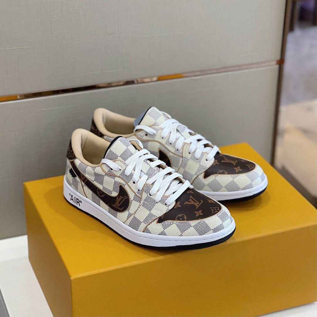 Custom Air Jordan 1 Low Damier Azur Brown LV Monogram