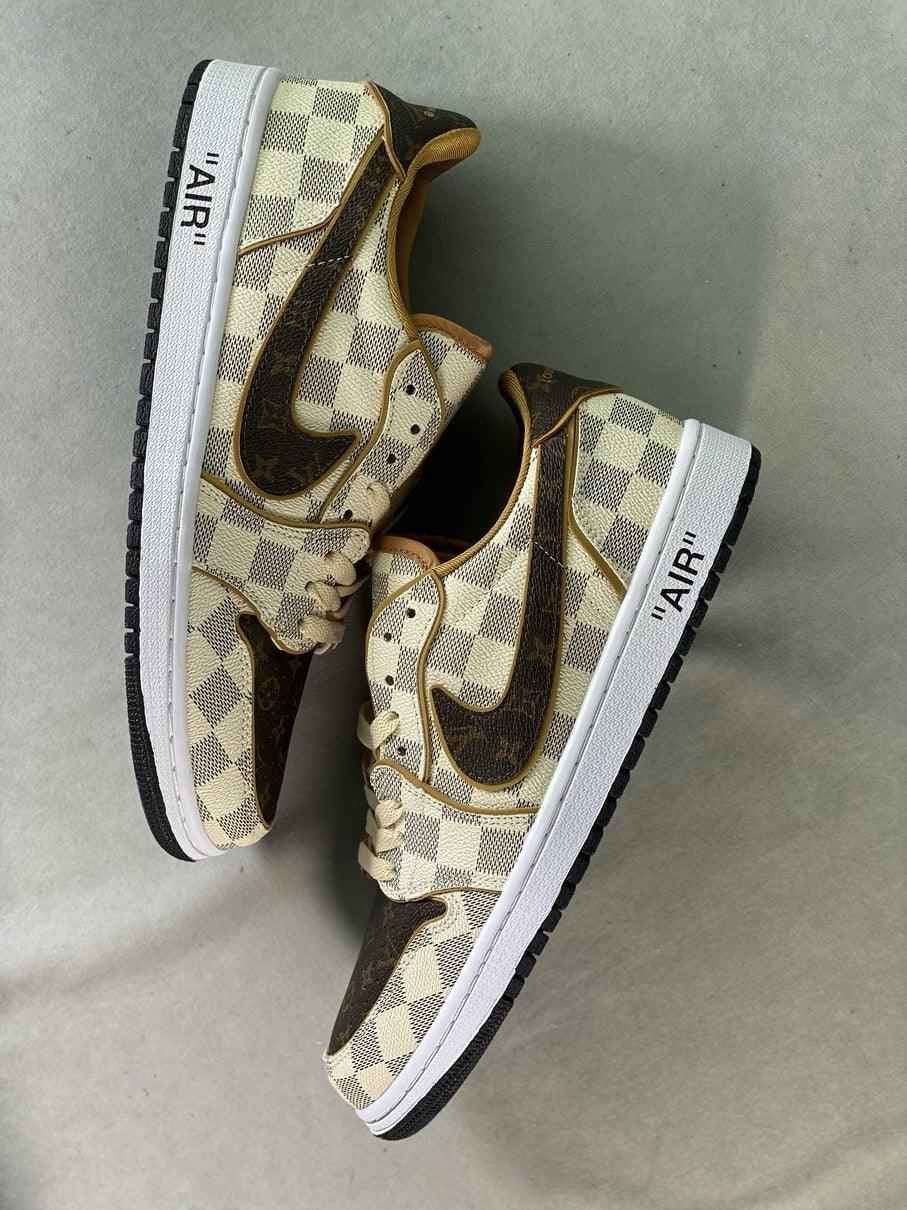 Custom Air Jordan 1 Low Damier Azur Brown LV Monogram