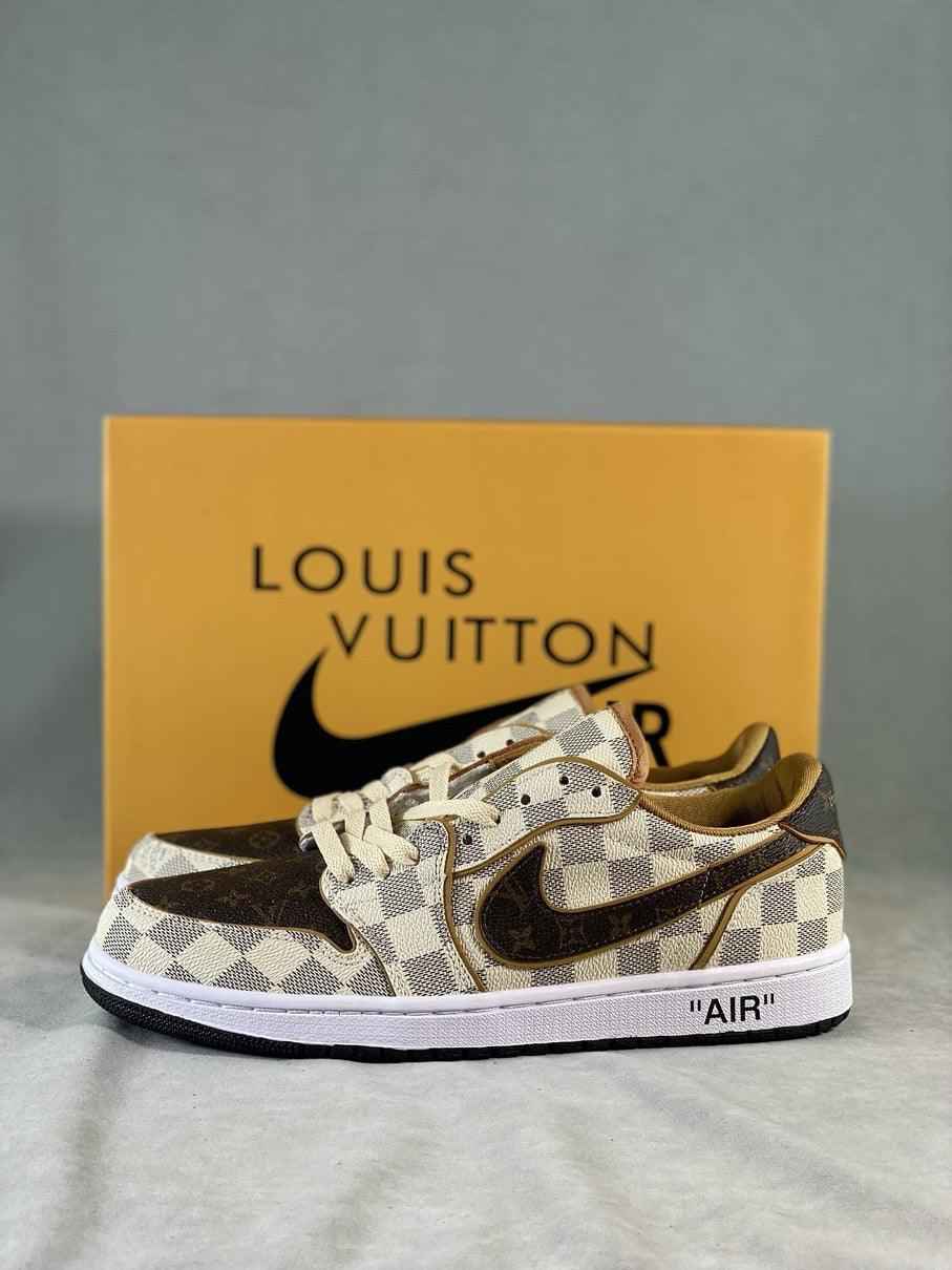 Custom Air Jordan 1 Low Damier Azur Brown LV Monogram