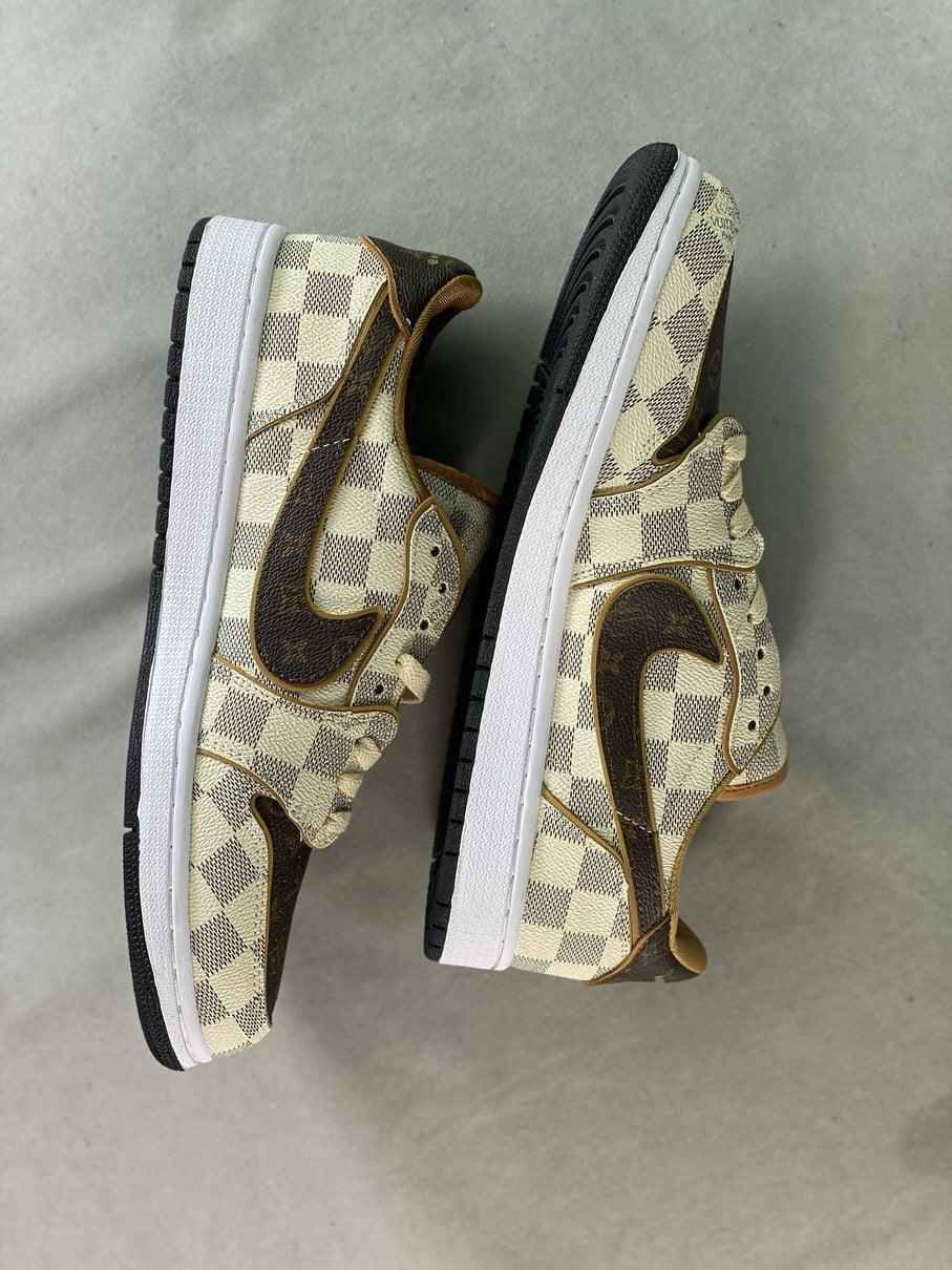 Custom Air Jordan 1 Low Damier Azur Brown LV Monogram