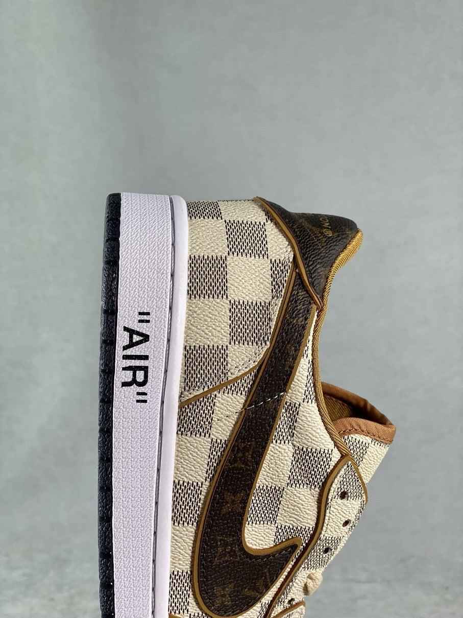 Custom Air Jordan 1 Low Damier Azur Brown LV Monogram