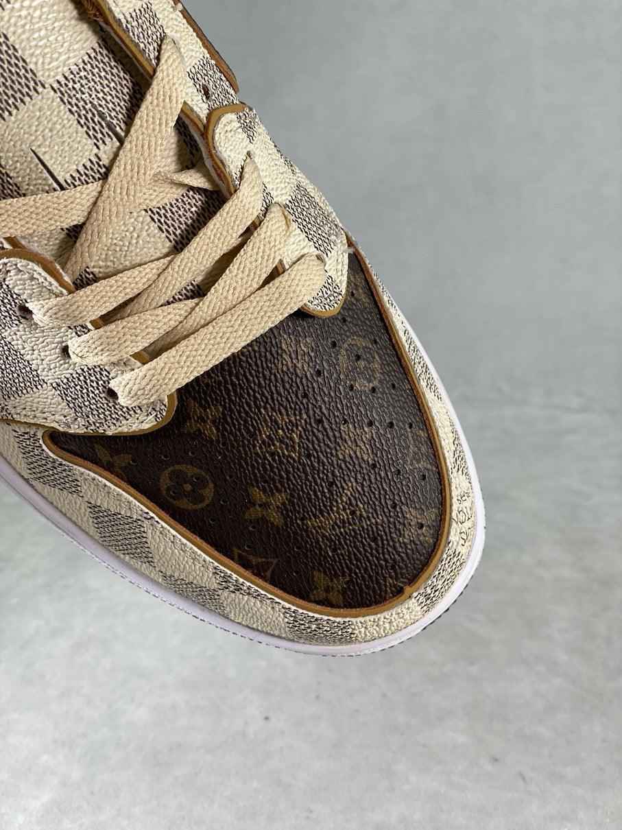 Custom Air Jordan 1 Low Damier Azur Brown LV Monogram