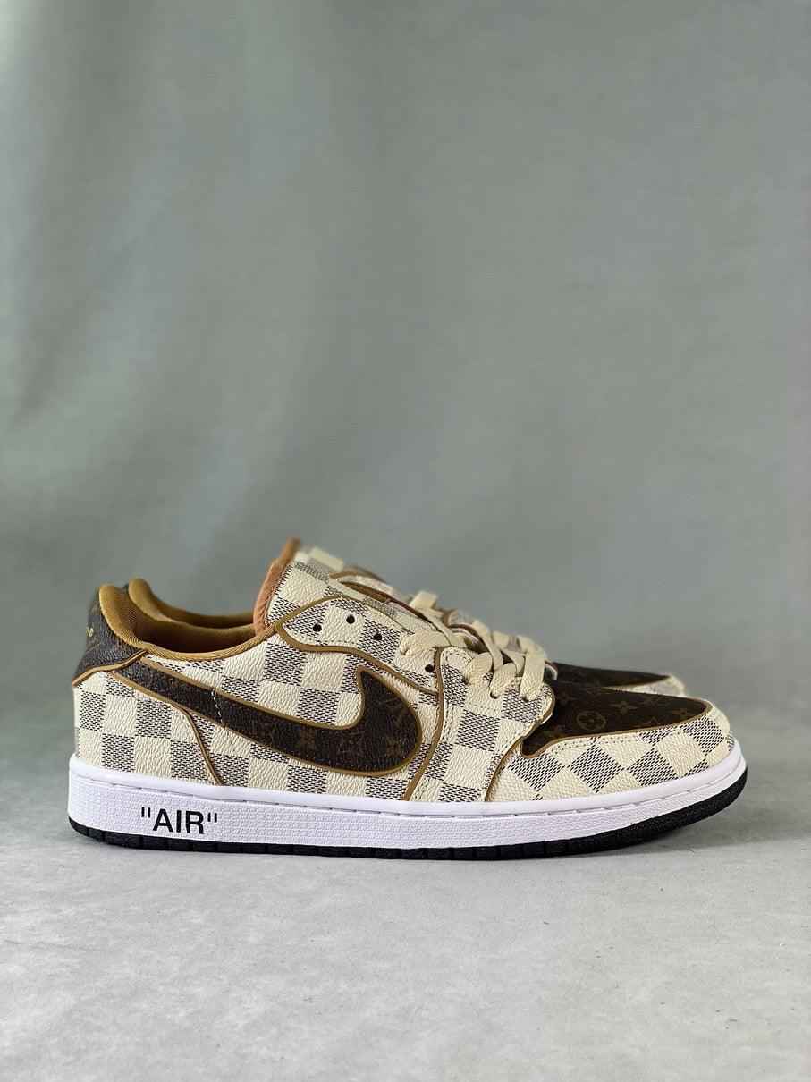 Custom Air Jordan 1 Low Damier Azur Brown LV Monogram