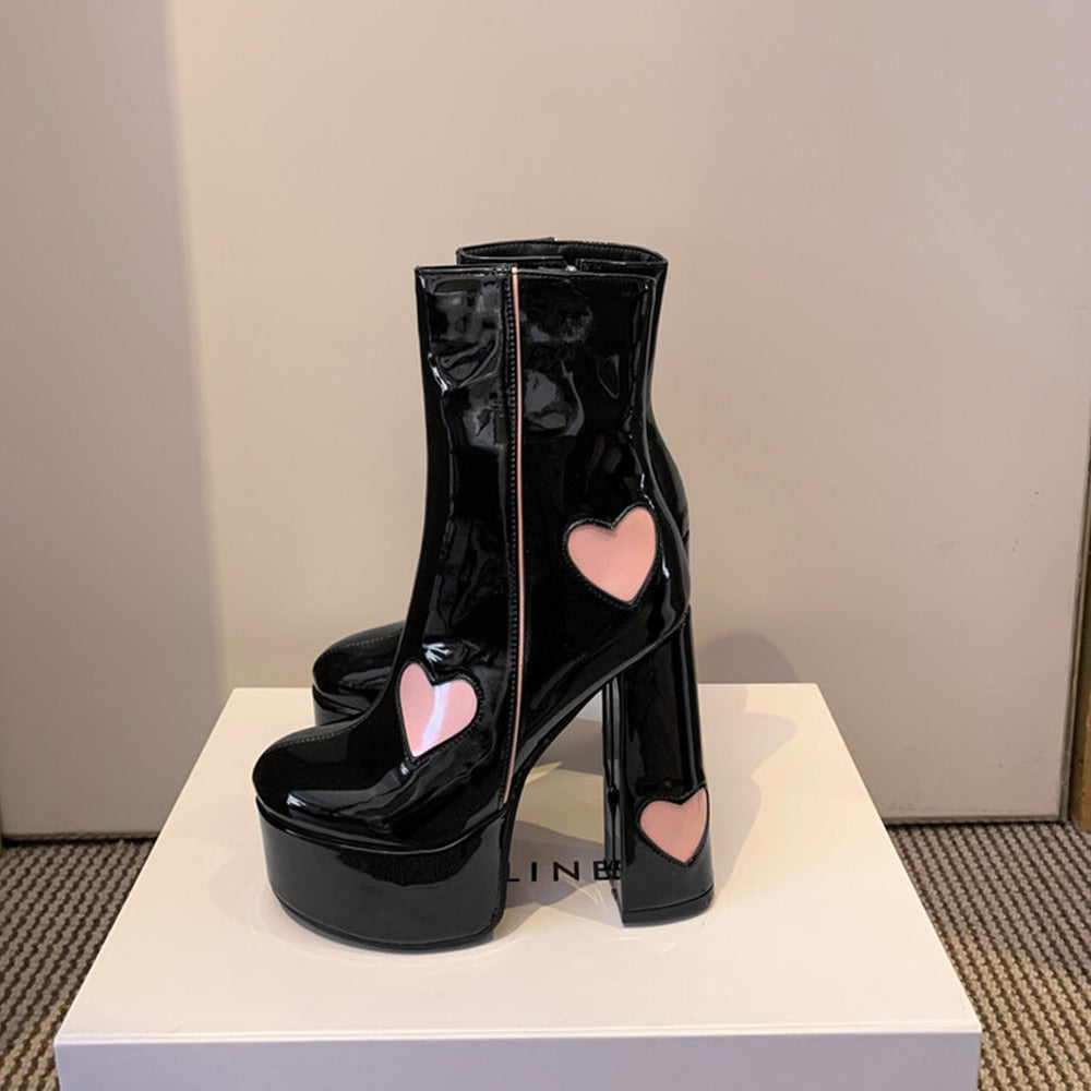 FLUER High Heel Platform Ankle Boots