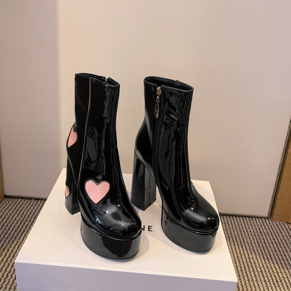 FLUER High Heel Platform Ankle Boots