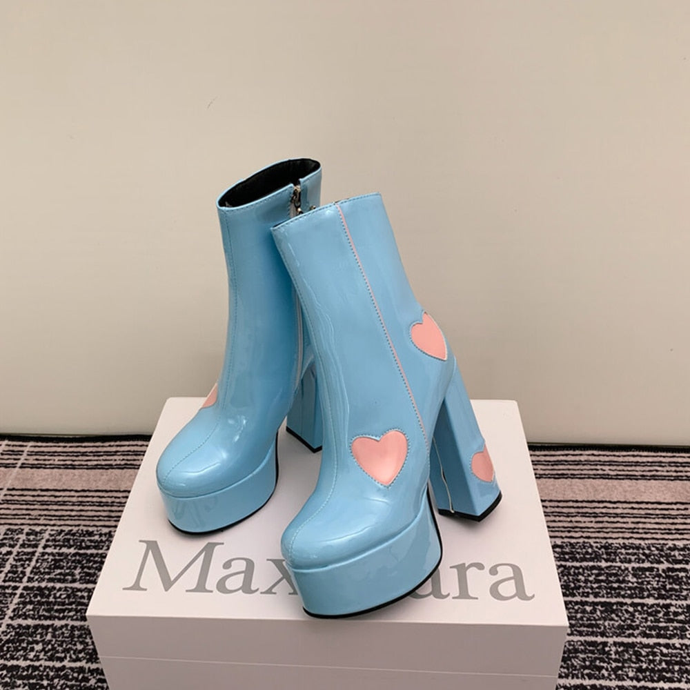 FLUER High Heel Platform Ankle Boots