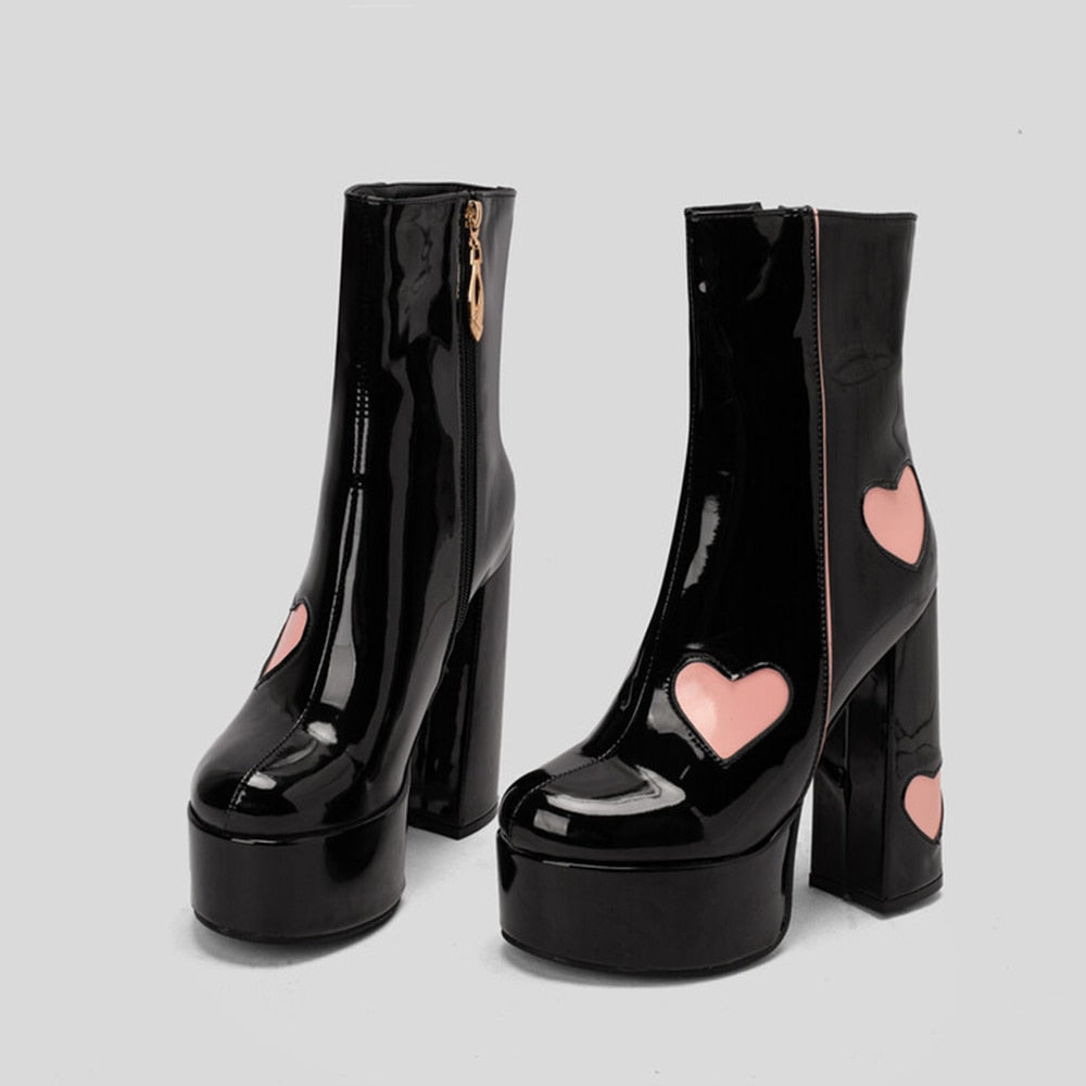 FLUER High Heel Platform Ankle Boots