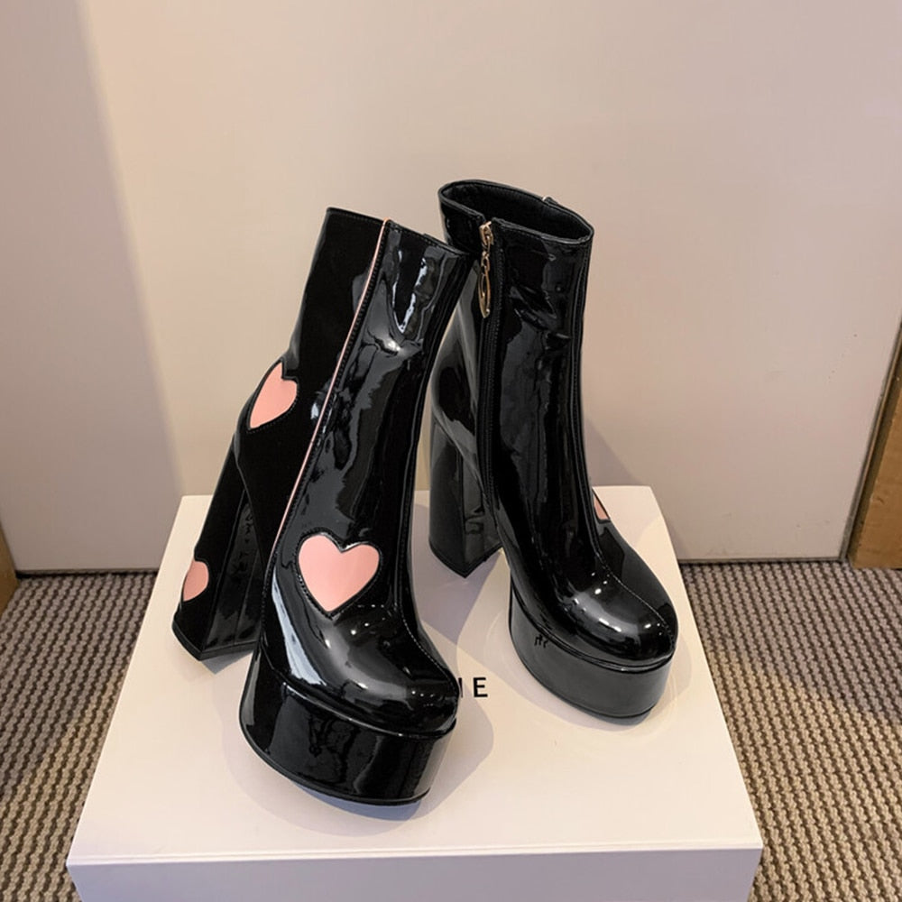 FLUER High Heel Platform Ankle Boots