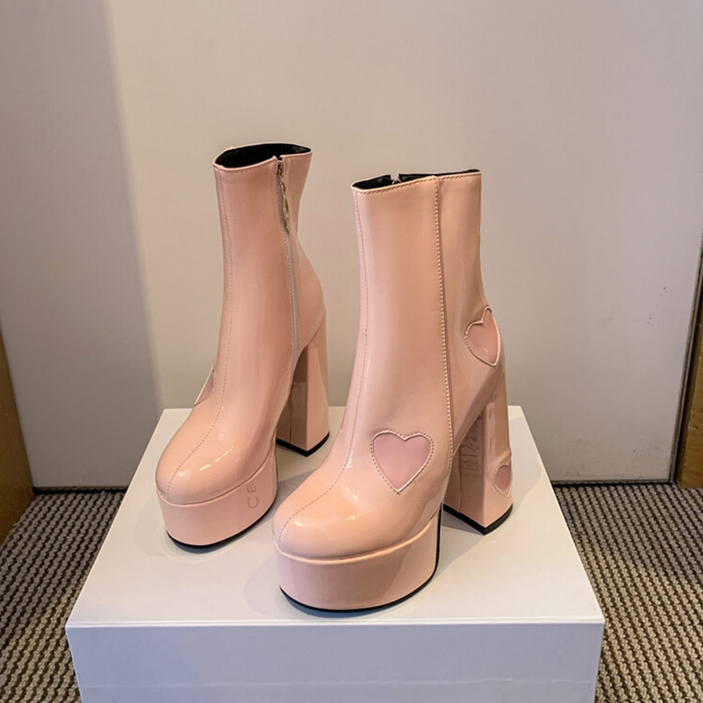 FLUER High Heel Platform Ankle Boots