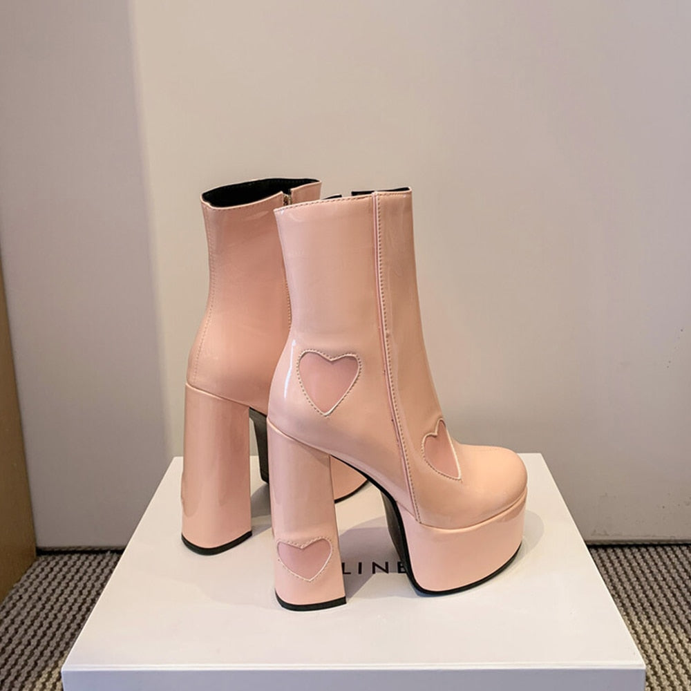 FLUER High Heel Platform Ankle Boots